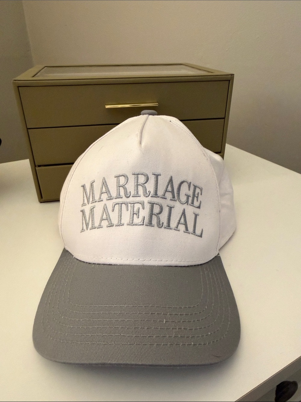 Marriage Material White and Gray Baseball Cap